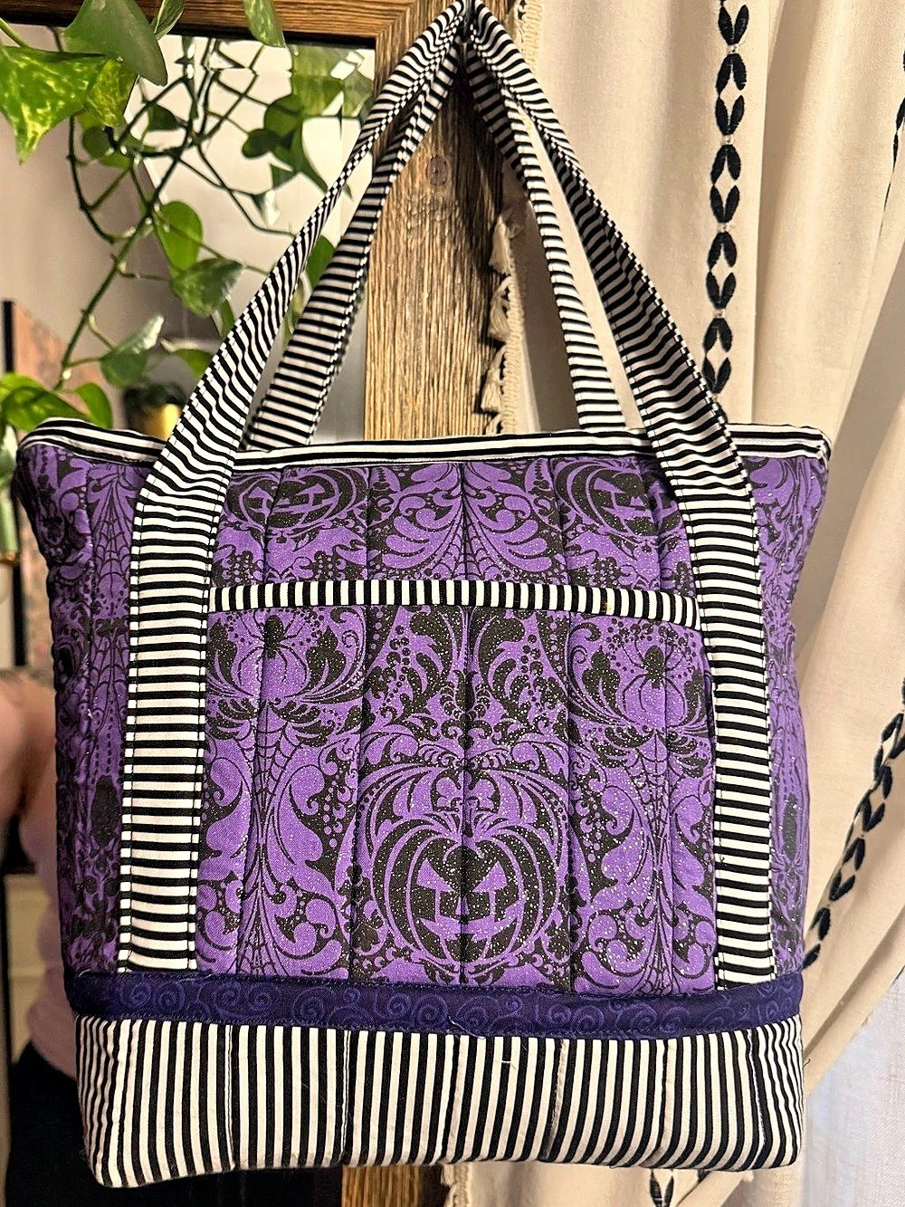 Handmade Halloween Purple & Black Pumpkin Tote
